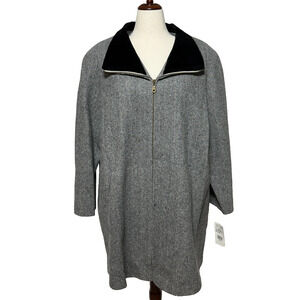 Maggie Barnes Coat Womens 3X Gray Black Herringbone Wool Blend Velvet Collar NWT